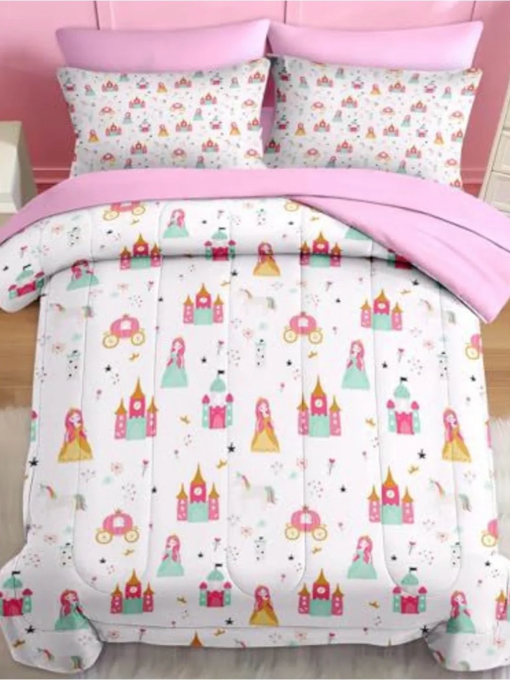 Kids Princess Castle Comforter Set - Pink
